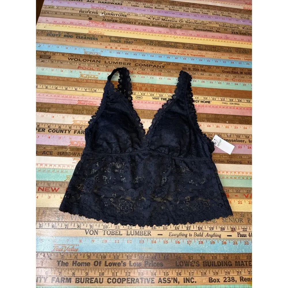 NEW Aerie S Show Off Paisley Lace Light Pads Plunge Tank Top Bra Black $39 - Picture 2 of 10
